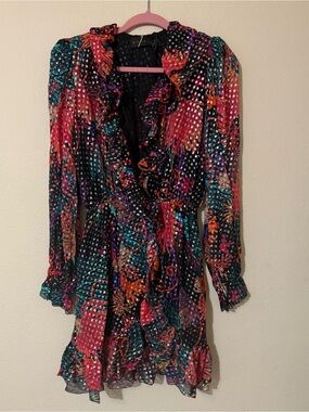 Dundas silk ruffle mini long sleeve wrap dress 42